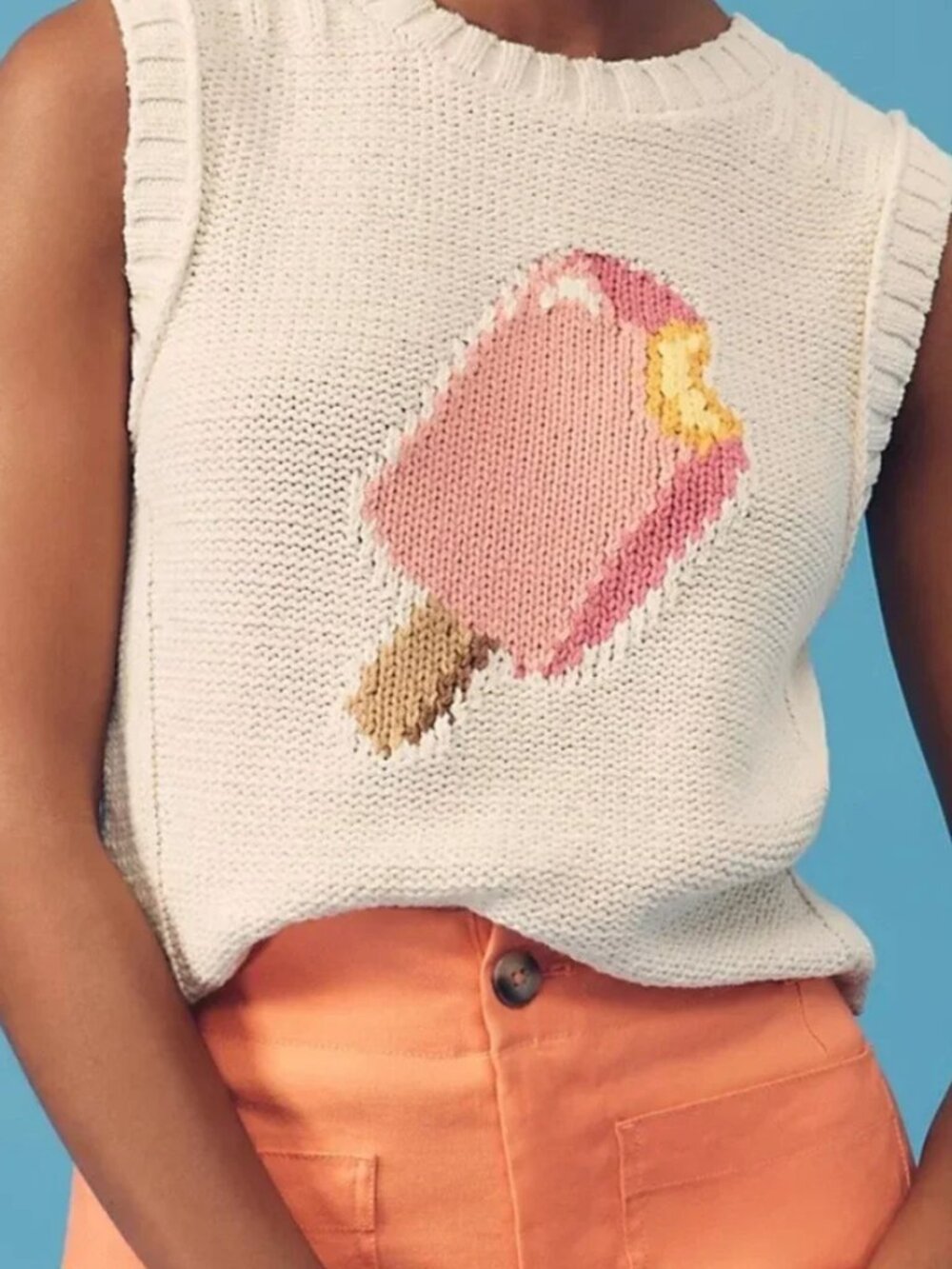 Anthropologie Knit Linen Blend Vest Ice Cream Graphic size M